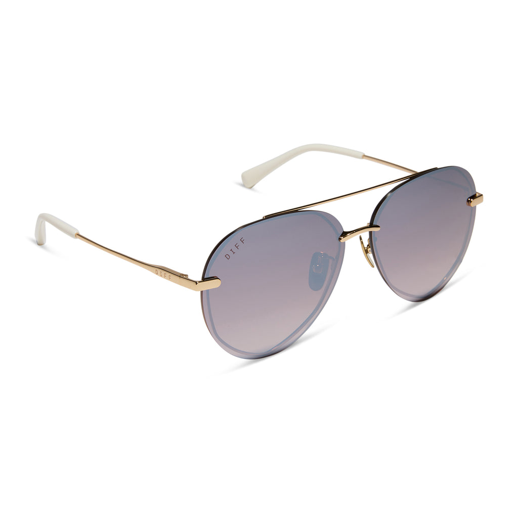 Diff Eyewear Gold Aviator Sunglasses with Gold Mirrors Dash Aviator Sunglasses | Gold & Peach Mirror | DIFF Eyewear main image 3