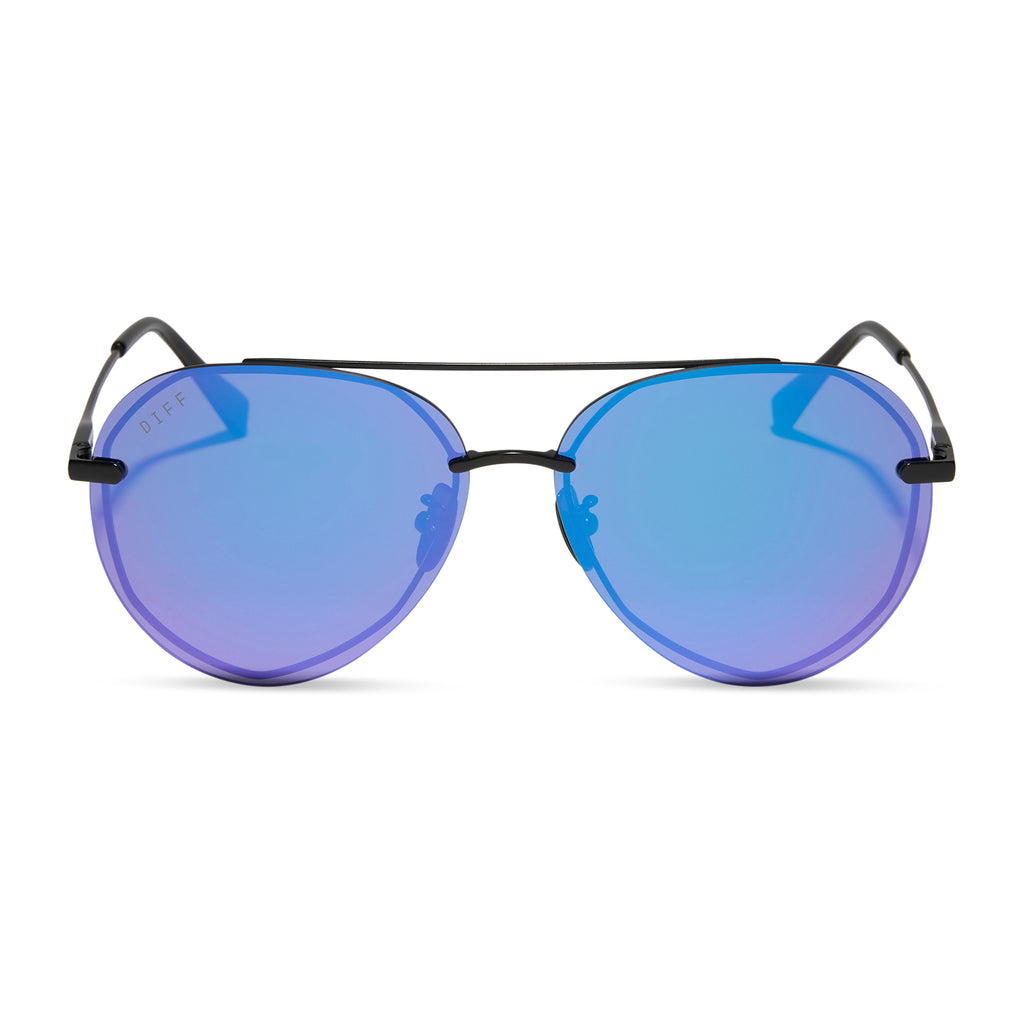 Lenox Aviator Sunglasses | Matte Black & Purple Mirror Lenses