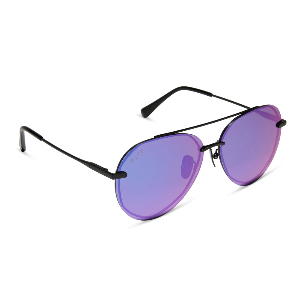 Lenox Aviator Sunglasses | Matte Black & Purple Mirror Lenses