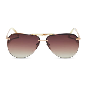 diff eyewear tahoe aviator sunglasses with a brushed gold frame and brown gradient polarized lenses front view