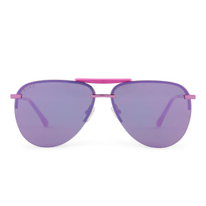 diff eyewear tahoe aviator sunglasses with a pink rush metallic frame and pink rush mirror lenses front view