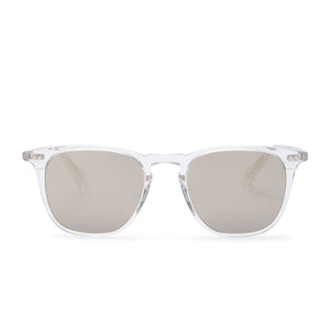 Maxwell sunglasses with clear crystal frames and grey mirror polarized lens front view