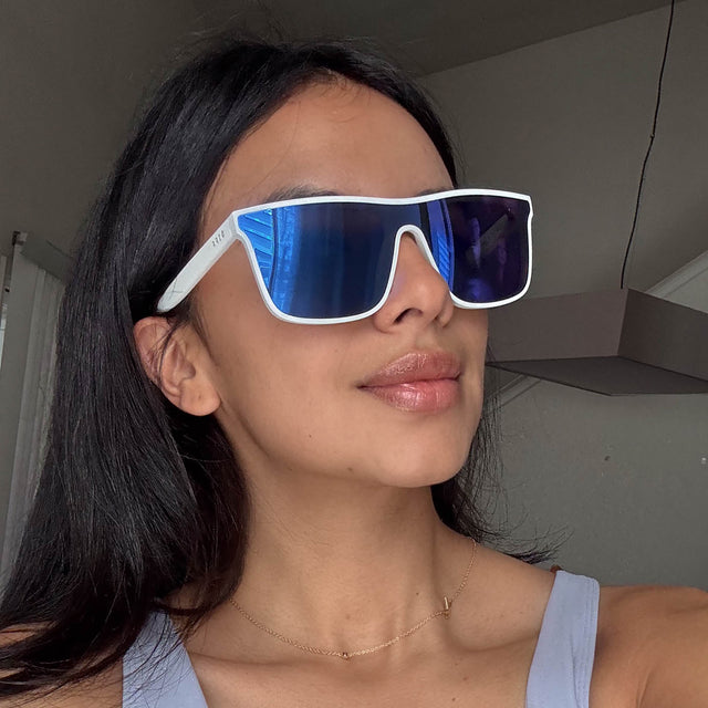Flash Square Sunglasses | Matte White & Purple Mirror | DIFF Eyewear