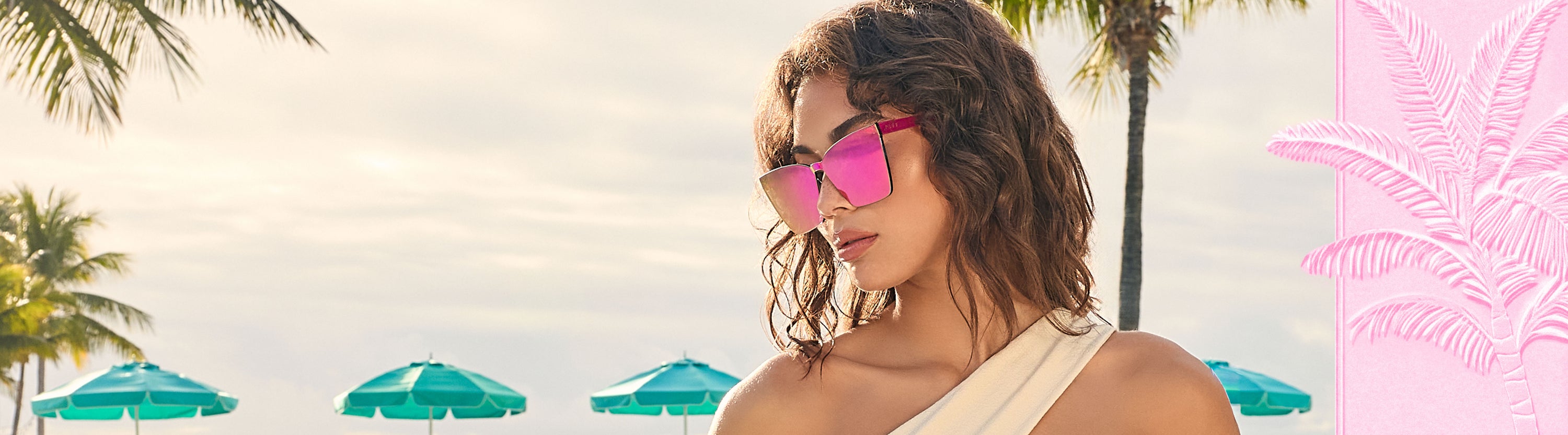 Brunette and blonde model wearing pink pastel outfits and mirrored aviator sunglasses and pastel pink sunglasses
