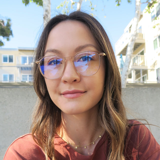 【ステンドグラス】- Azure Rose - Noel Square Glasses | Rose Crystal Frrame & Blue Light Technology