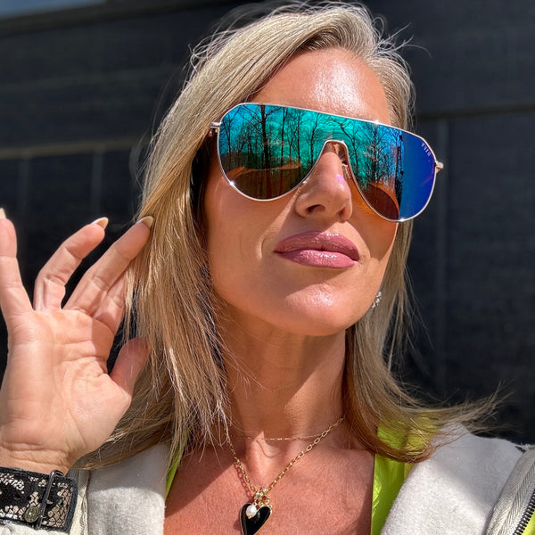 dash shield - gold + green mirror sunglasses 6