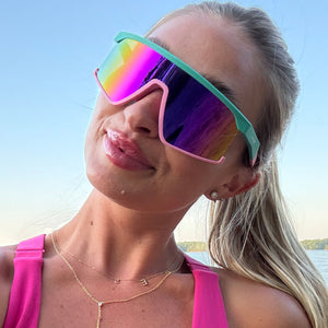 Spike Shield Sunglasses | Turquoise & Pink Rush Mirror | DIFF Eyewear