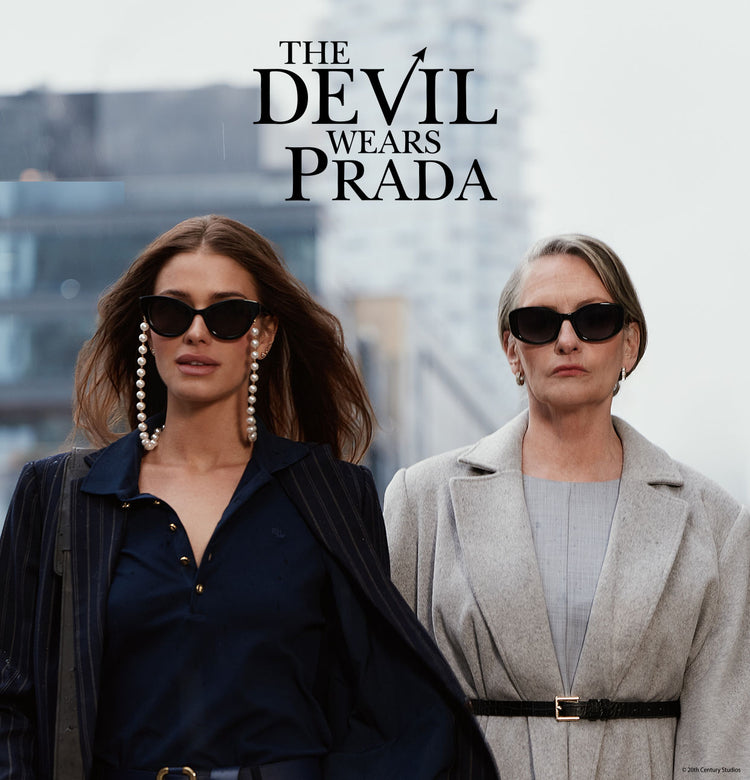 the devil wears prada x diff eyewear collection banner featuring the andy and miranda sunglasses
