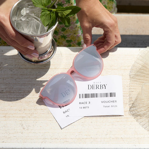 lifestyle - diff eyewear derby days featuring the gemma peach with cool matcha sunglasses