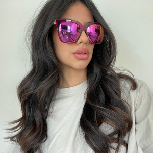 Hot pink mirrored sunglasses sales