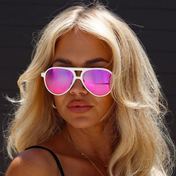 tosca ii - matte white + pink rush mirror sunglasses 1