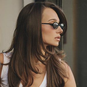 DANIELLE BERNSTEIN Matte Black Oval Polarized Women\'s Sunglasses Danielle Bernstein The Brooklyn Sunglasses | Black & Grey  main image 2