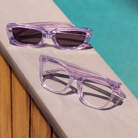 still life - diff eyewear winston and daphne lilac glasses