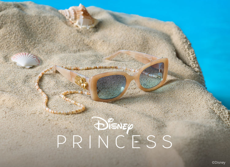 disney princess moana tinted sunglasses on sand with seashells