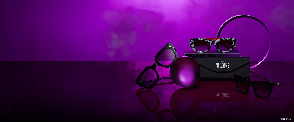 Purple background with disney villains sunglasses