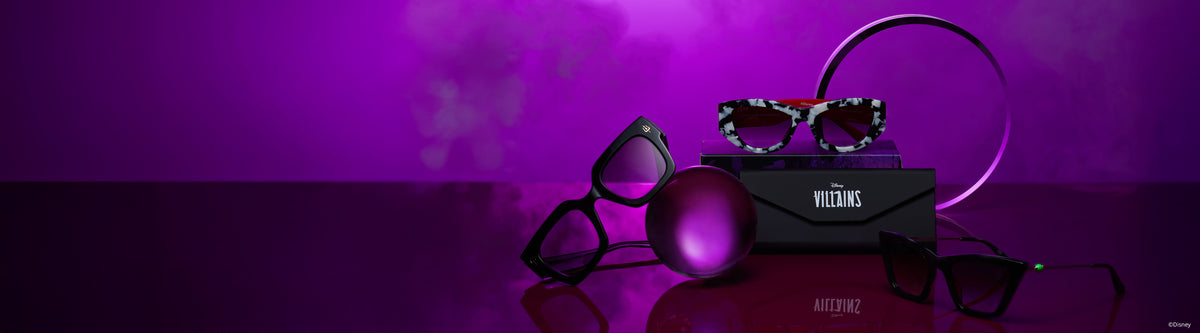 Purple background with disney villains sunglasses