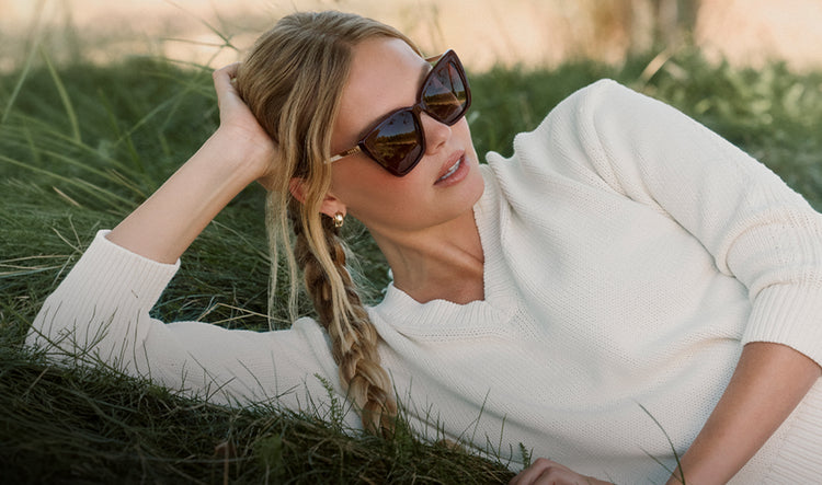 Female wearing the new Josie sunglasses by diff eyewear