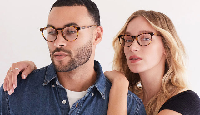 Man and Woman wearing blue light glasses