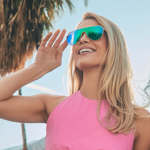 dash shield - gold + green mirror sunglasses 5