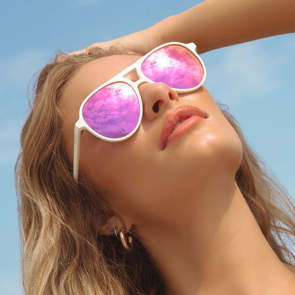 tosca ii - matte white + pink rush mirror sunglasses 5