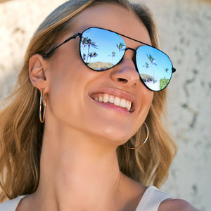 NEW DIFF women\'s dash sunglasses in matte black/blue mirrored polarized lens DIFF DASH MATTE BLACK/BLUE MIRROR SUNGLASSES– Indulge Boutique main image 2