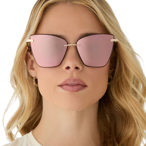 DIFF EYEWEAR Women\'s Rimless Mirrored Peach-Gold Cateye Sunglasses Becky V Cateye Sunglasses | Gold & Peach Mirror | DIFF Eyewear main image 4