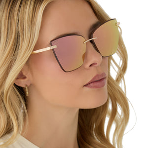 Diff Eyewear Cat Eye Sunglasses in Gold Frame with Rose-Tinted Lenses Grace Cateye Sunglasses | Gold & Taupe Rose Mirror | DIFF  main image 2
