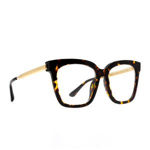 diff eyewear bella square prescription glasses with a tortoise frame angled view