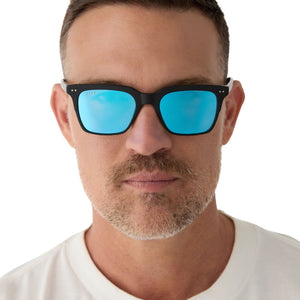 Billie Square Sunglasses | Matte Black & Blue Mirrored Lenses