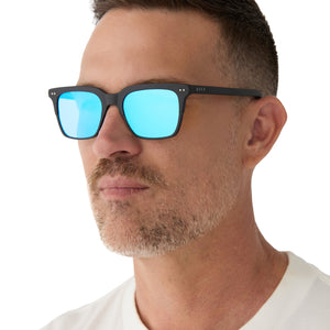 Billie Square Sunglasses | Matte Black & Blue Mirrored Lenses