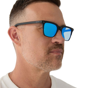 Billie Square Sunglasses | Matte Black & Blue Mirrored Lenses
