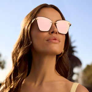 BECKY V - BRUSHED GOLD + CHERRY BLOSSOM MIRROR SUNGLASSES