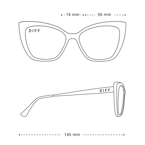 Diagram drawing of BECKY II - BLACK + DARK SMOKE POLARIZED SUNGLASSES