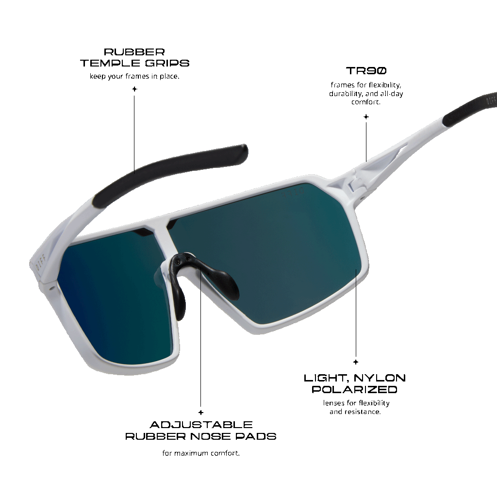 Charge Shield Sunglasses White & Sunset Mirror Polarized DIFF Sport