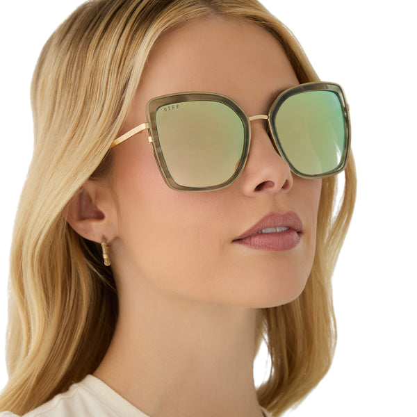 clarisse - gold + cool matcha mirror sunglasses 6