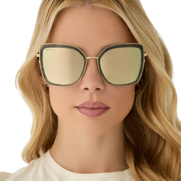 clarisse - gold + cool matcha mirror sunglasses 7