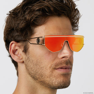 Iron Man Aviator Sunglasses, Brushed Gold & Red Mirror