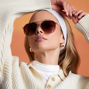Auch viele Designs! Jane Aviator Sunglasses | Brown & DIFF Sharp Gold Gradient Eyewear 