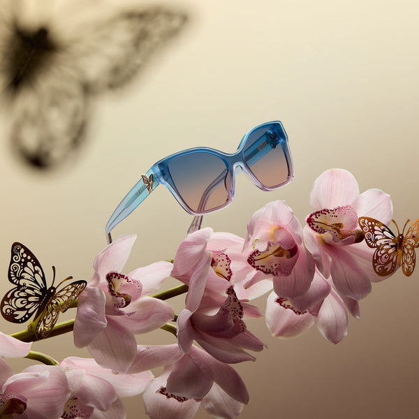 glinda upland butterfly - iridescent pastel blue + lavender + opalescent gradient pink sunglasses 1