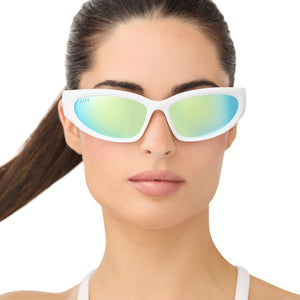 Side Out Wrap Sunglasses | Matte White & Turquoise Ice  display picture 3