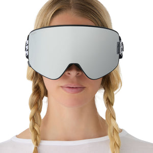 ski goggles silver DIFF Frost OTG Snow Goggles for Women, Over glasses Helmet compatible Full UV400 Protection Anti Fog, Houndstooth Silver Mirror