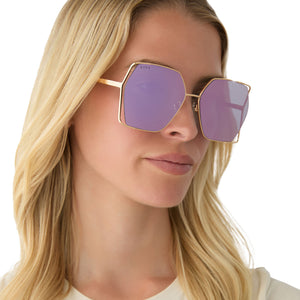 Donna IV Square Sunglasses | Gold & Taupe Mirror | DIFF Eyewear display picture 1