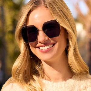 DIFF Gold Frame Black Lens Women\'s Sunglasses DIFF Sunglass – Perrefitte main image 4