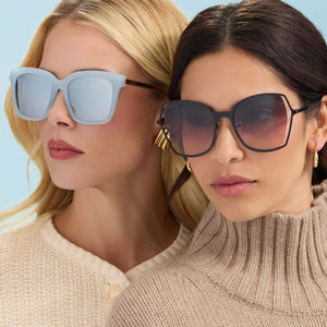 lifestyle - females wearing bella blue dust and donna iii twilight gradient sunglasses