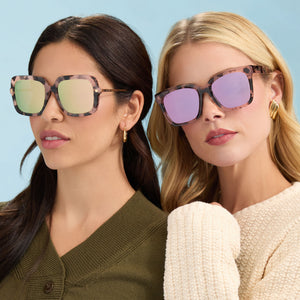 Meredith Square Sunglasses | Himalayan Tort & Pink Mirror  display picture 2
