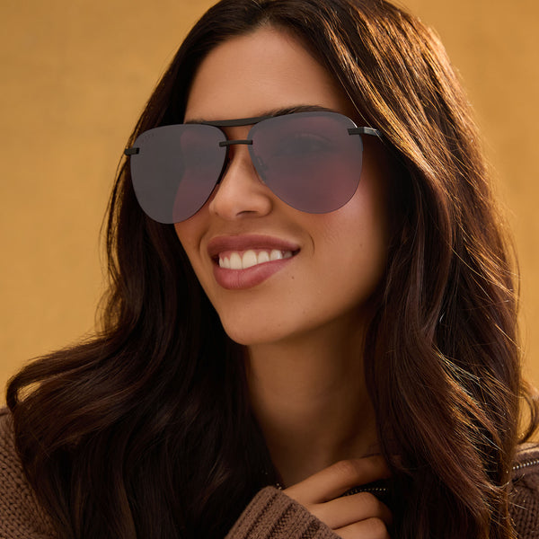 tahoe - matte black + black temple tips + aubergine + silver flash sunglasses 1