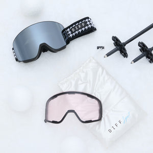 raven mx goggles DIFF Frost OTG Snow Goggles for Women, Over glasses Helmet compatible Full UV400 Protection Anti Fog, Houndstooth Silver Mirror
