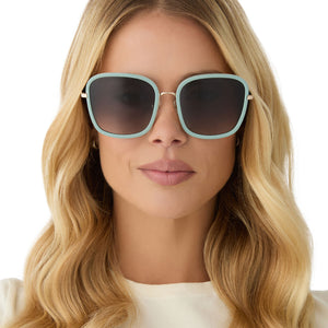 Diff Eyewear Teal Square Sunglasses Bella Square Sunglasses | Steel Teal & Grey Gradient | DIFF  main image 4