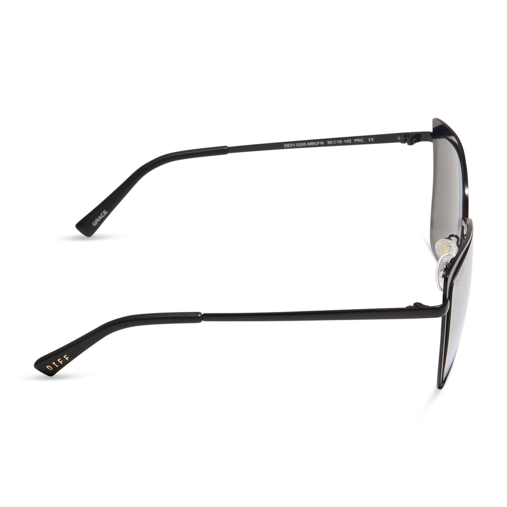 Grace Womens Cateye Sunglasses Matte Black & Grey Mirror DIFF