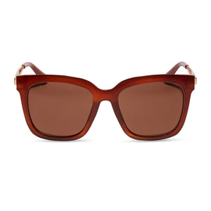 diff eyewear hailey square sunglasses with a nutshell brown frame and brown lenses front view